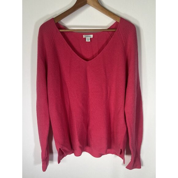 Sundance Sweaters - SUNDANCE pink v-neck ribbed cashmere sweater M boho preppy coquette
